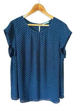 DR2 Polka Dot Short Sleeved Blouse Blue 3X